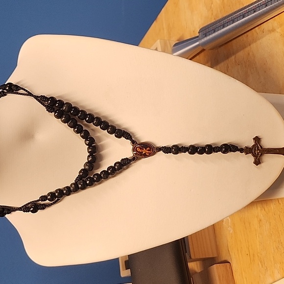 Small Black Beaded Rosary | Plastic Crucifix | Catholic Prayer Beads - Picture 3 of 5